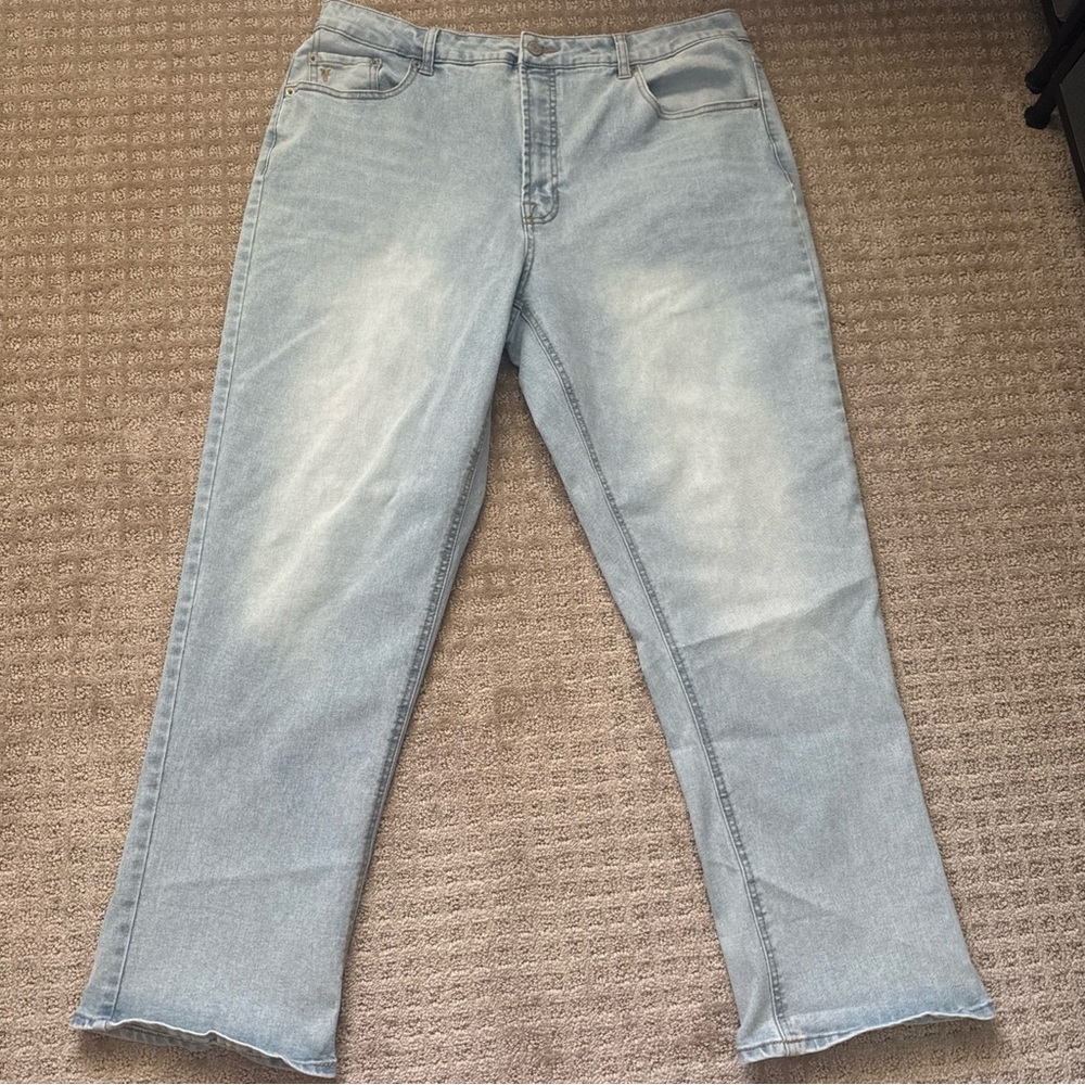 Frye Jeans Womens 14 Blue 32 Denim Straight Leg Stretch Mid Rise Distressed Wash